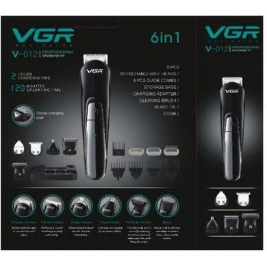 Багатофункціональний Тример набір для стрижки волосся і для гоління і носа VGR V-012 6 в 1 Чорний