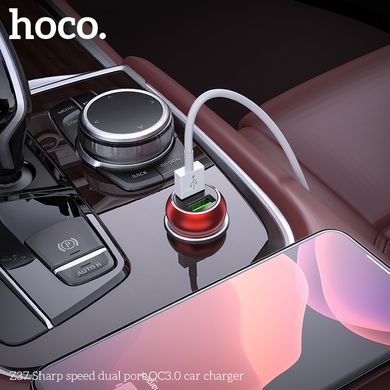Адаптер автомобильный HOCO Sharp speed dual port car charger Z37 |2USB, QC3.0, 3A, 36W| red
