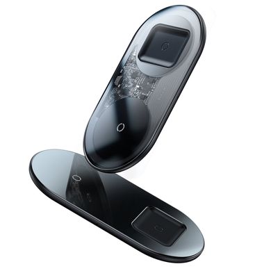 Беспроводное (индукционное) зарядное устройство Baseus Simple 2in1 Wireless Charger 18W Max For Phones+Pods Transparent Black (WXJK-A01), Черный