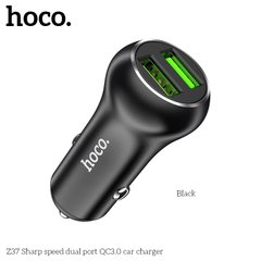 Адаптер автомобільний HOCO Sharp speed dual port car charger Z37 | 2USB, QC3.0, 3A, 36W | black