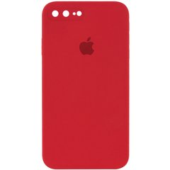 Чехол для Apple iPhone 7 plus / 8 plus Silicone Full camera закрытый низ + защита камеры (Красный / Camellia) квадратные борты