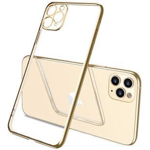 Прозрачный силиконовый чехол с глянцевой окантовкой Full Camera для Apple iPhone 11 Pro Max (6.5") (Золотой)