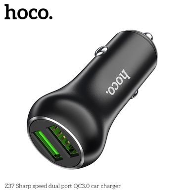Адаптер автомобильный HOCO Sharp speed dual port car charger Z37 |2USB, QC3.0, 3A, 36W| black