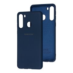 Чехол для Samsung Galaxy A21 (A215) Silicone Full темно-синий c закрытым низом и микрофиброю