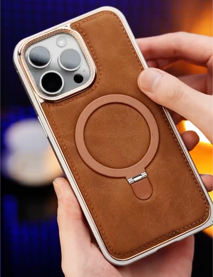 Металевий чохол + замша для iPhone 14 Aluminium Case Suede With Magsafe Stand Brown / Коричневий