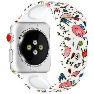 Силиконовый ремешок с рисунком для Apple watch 42mm / 44mm (Белый / Птички)