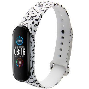 Силіконовий ремінець з малюнком для Xiaomi Mi Band 5 (Ноти / Білий)