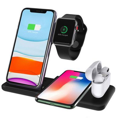 Бездротова зарядка стенд Smart 4in1 Fast 15W (Phone + Phone + Apple Watch + AirPods) Black