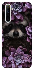 Чехол для Realme 6 PandaPrint Енот в цветах цветы