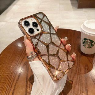 Чохол 2в1 з блискітками, стразами для Iphone 14 Pro Max Luxury Glitter Prism Gold
