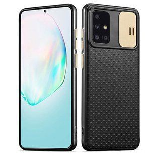 Чехол Camshield Black TPU со шторкой защищающей камеру для Samsung Galaxy A51 (Черный / Золотой)