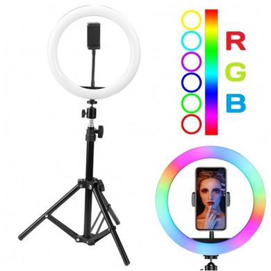 Кільцева LED RGB лампа 26 см з тримачем для телефону Селфі кільце для блогера зі штативом