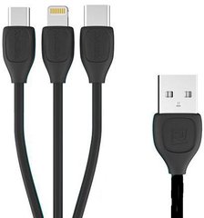 Кабель 3в1 Micro USB+Lightning+Type-C  Black, Black