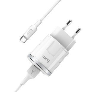 Адаптер мережевий Hoco Thunder Type-C cable C37A | 1USB, 2.4A | white