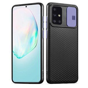 Чехол Camshield Black TPU со шторкой защищающей камеру для Samsung Galaxy A51 (Черный / Сиреневый)