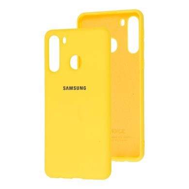 Чехол для Samsung Galaxy A21 (A215) Silicone Full желтый c закрытым низом и микрофиброю