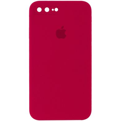 Чехол для Apple iPhone 7 plus / 8 plus Silicone Full camera закрытый низ + защита камеры (Красный / Rose Red) квадратные борты