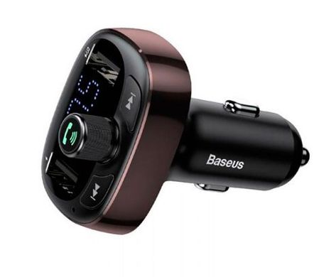 Адаптер автомобильный BASEUS T typed with Bluetooth FM (Standard edition) S-09A |2USB, 2.4A/1A| темно-коричневый, Тёмно-коричневый