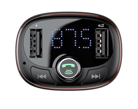 Автомобільний зарядний пристрій BASEUS T typed with Bluetooth FM (Standard edition) S-09A |2USB, 2.4A/1A| темно-коричневий, Тёмно-коричневый