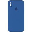 Чехол для Apple iPhone XS Max Silicone Full camera / закрытый низ + защита камеры (Синий / Navy blue) квадратные борты