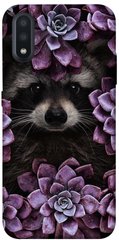 Чехол для Samsung Galaxy A01 PandaPrint Енот в цветах цветы