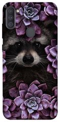 Чехол для Samsung Galaxy A11 PandaPrint Енот в цветах цветы