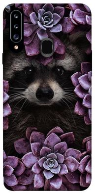 Чохол для Samsung Galaxy A20s PandaPrint Єнот в кольорах квіти