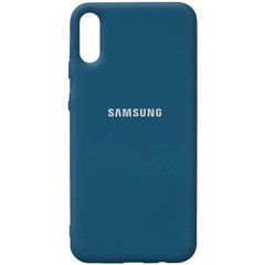 Чехол для Samsung A02 Silicone Full с закрытым низом и микрофиброй Синий / Cosmos Blue