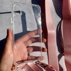 Чехол для iPhone XR прозрачный с ремешком Pink