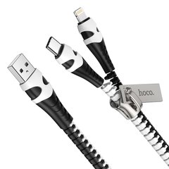 Кабель HOCO Combo 2 in 1 Lightning/Type-C Zipper charging cable U97 |0.96M, 2.4A| Black-White, White / Black