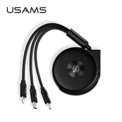 Кабель Combo USAMS US-SJ280 U20 3 in 1 Storage Cable |2A, Micro USB+Type-C+Lightning, 0.3-1m| Black, Black