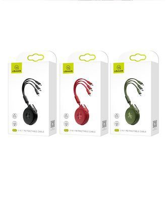 Кабель Combo USAMS US-SJ280 U20 3 in 1 Storage Cable |2A, Micro USB+Type-C+Lightning, 0.3-1m| Black, Black