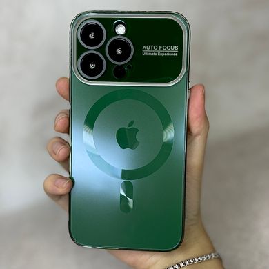 Чохол для iPhone 14 Plus Скляний матовий + скло на камеру Camera Lens Glass matte case with Magsafe Cangling Green