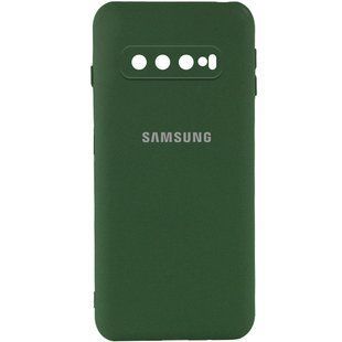 Чехол для Samsung Galaxy S10 Silicone Full camera закрытый низ + защита камеры Зеленый / Dark green