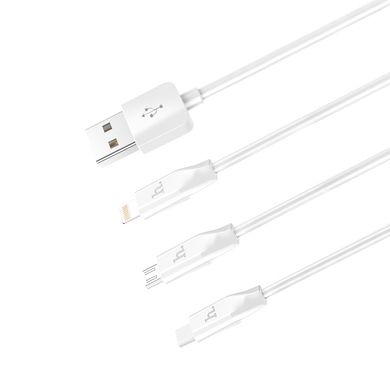 Кабель HOCO combo Apple+Micro+Type-C X1 |1m| White, White