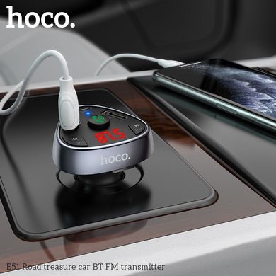Адаптер автомобільний Hoco with Bluetooth FM Road treasure E51 | 2USB / 1Type-C, 18W / 3A, QC / PD | black