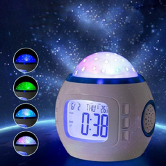 Музыкальный ночник-проектор звездное небо 1038 с часами и будильником