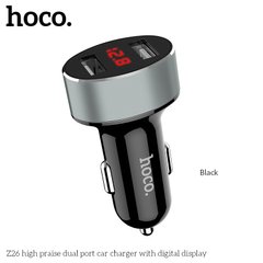 Адаптер автомобільний Hoco with display Z26 | 2USB, 2.1A | black