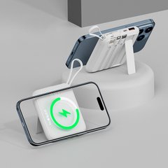 Беспроводной Повербанк MagSafe Power Bank для iPhone 10000 mAh 22.5W + 3 cables (Micro/ Usb-C/ Lightning) Магсейф Павербанк с беспроводной зарядкой Белый White