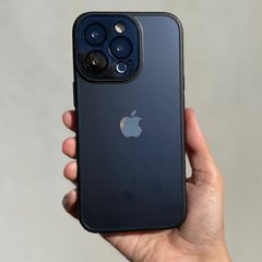 Чехол для iPhone 14 Pro Max Стеклянный матовый + стекло на камеру с микрофиброй TPU+Glass Sapphire Midnight Black