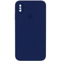 Чохол Для Apple iPhone XS Max Silicone Full camera / закритий низ + захист камери (Темно-синій / Midnight blue) квадратні борти