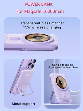 Бездротовий Повербанк MagSafe Power Bank для iPhone 10000 mAh 20W Магсейф Павербанк з бездротовою зарядкою + підставка Білий White