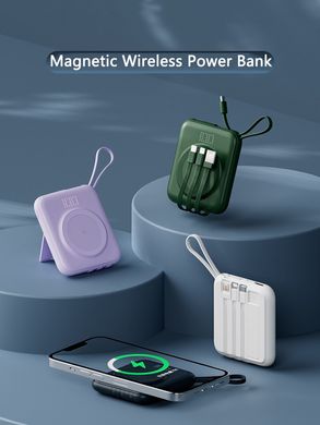 Беспроводной Повербанк MagSafe Power Bank для iPhone 10000 mAh 22.5W + 3 cables (Micro/ Usb-C/ Lightning) Магсейф Павербанк с беспроводной зарядкой Green