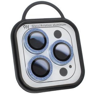 Захисне скло Metal Sparkles на камеру (в упак.) Apple iPhone 12 / 12 Pro Синій / Blue