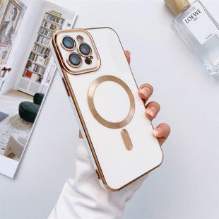 Чохол для iPhone 16 Pro Gold Plating with Magsafe + скло на камеру White
