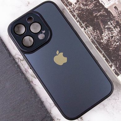 Чехол для iPhone 14 Pro Max Стеклянный матовый + стекло на камеру с микрофиброй TPU+Glass Sapphire Midnight Black