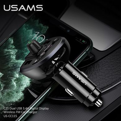 Адаптер автомобильный USAMS with Bluetooth FM Transmitter C21 US-CC115 |2USB, 3.4A|	black