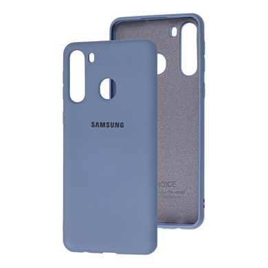 Чехол для Samsung Galaxy A21 (A215) Silicone Full лавандовый серый c закрытым низом и микрофиброю