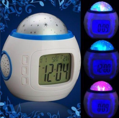 Музичний нічник-проектор зоряне небо 1038 з годинником і будильником