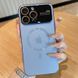 Чехол для iPhone 12 / 12 Pro Стеклянный матовый + стекло на камеру Camera Lens Glass matte case with Magsafe Sierra Blue